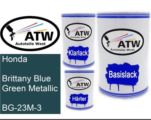 Honda, Brittany Blue Green Metallic, BG-23M-3: 500ml Lackdose + 500ml Klarlack + 250ml Härter - Set, von ATW Autoteile West.